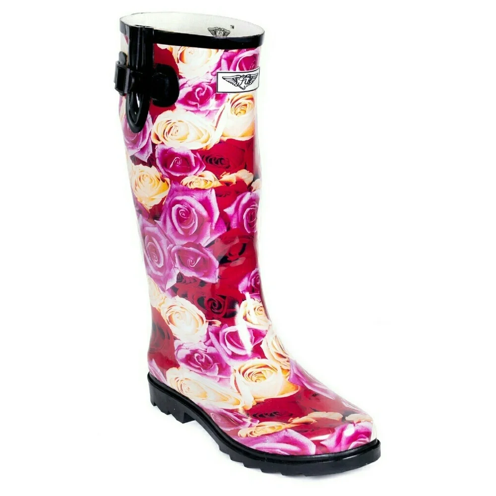 Women Knee High Rainboots, Rb-1409, Rose Garden, Size 11